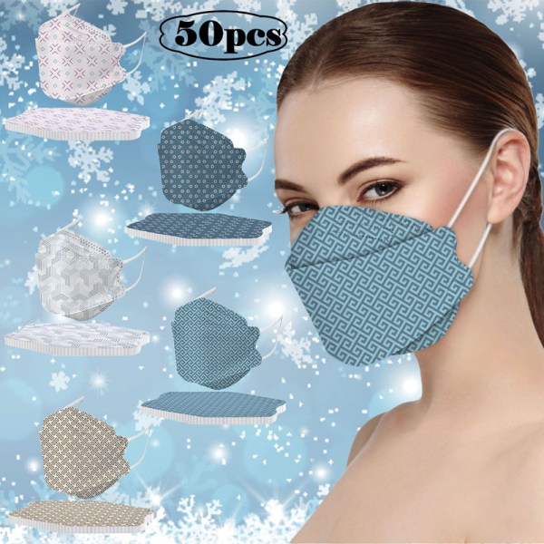 50 delar kf94 mask för geometriskt mönster 3D tredimensionellt fyra lager skydd dubbelskikts smältblåst ventilation