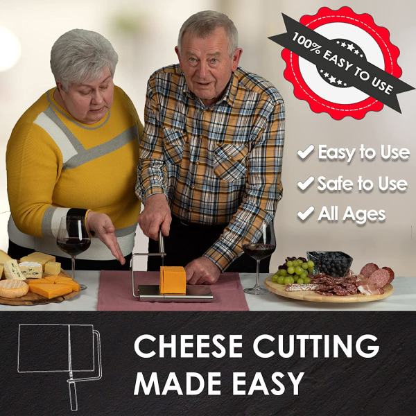 Ostskärare med riven ost - justerbar ostskärbräda med 4 ersättningssträngar för klar skärning