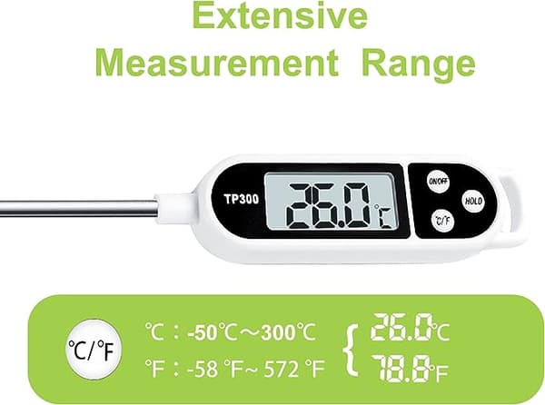 Matlagningstermometer, matlagningstermometer för snabbläsning med lång sond och LCD-skärm, digital kökstermometer kötttermometer för matlagning, kött,