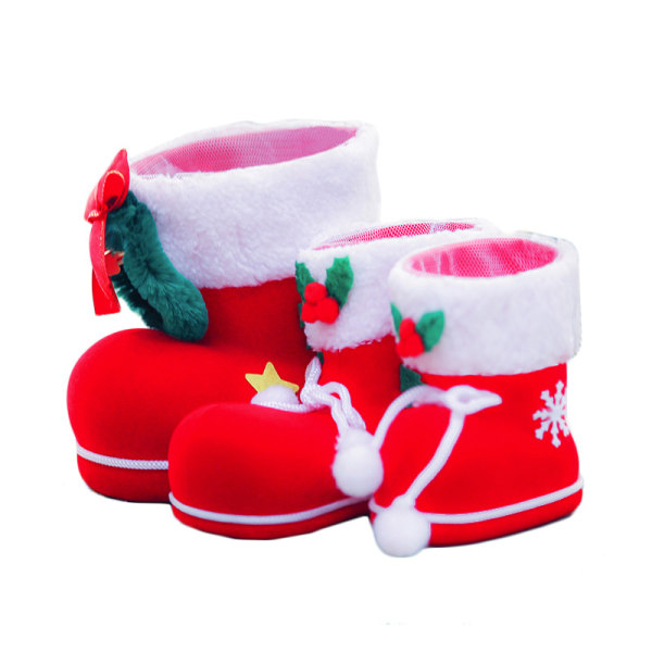 3 delar dekorationer av Noël cadeaux de vacances bottes bottes floqué de Noël bottes de Noël för enfants bottes de Noël sacs de bonbons chaussettes