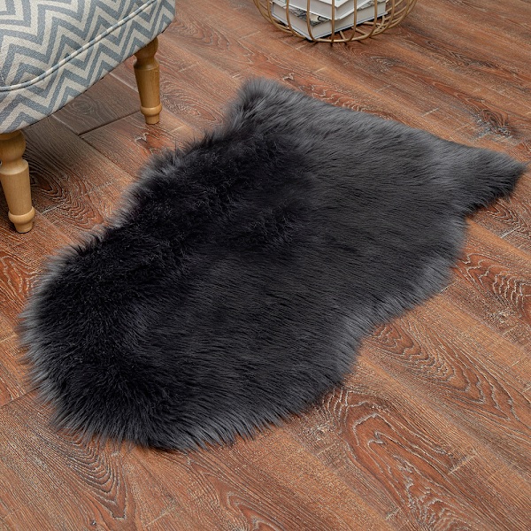 Lyxig mjuk konstgjord australisk ull Plyschmatta Sovrum Vardagsrumsmatta 40*60cm (svart)