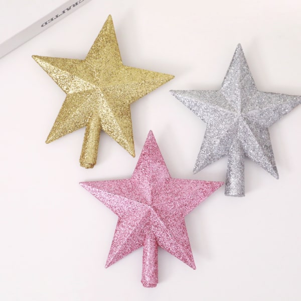 3-pack glitter julgranstoppers, splittersäkra glitter julgransprydnader för julgransdekoration eller heminredning (rosa, 6 tum)