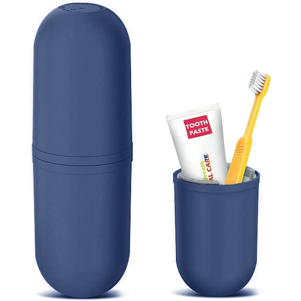 Travel Tandborst Cup, 4 i 1 Travel Wash Cup, multifunktionell case, bärbar tandborsthållare för vandringscamping (mörkblå)