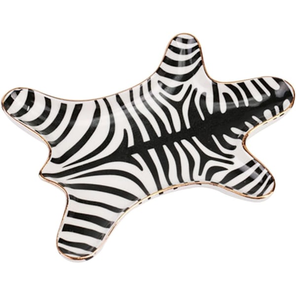 Zebra Stripe Smyckesbricka Keramiska fat Tallrik Förgylld 5,9", Svart