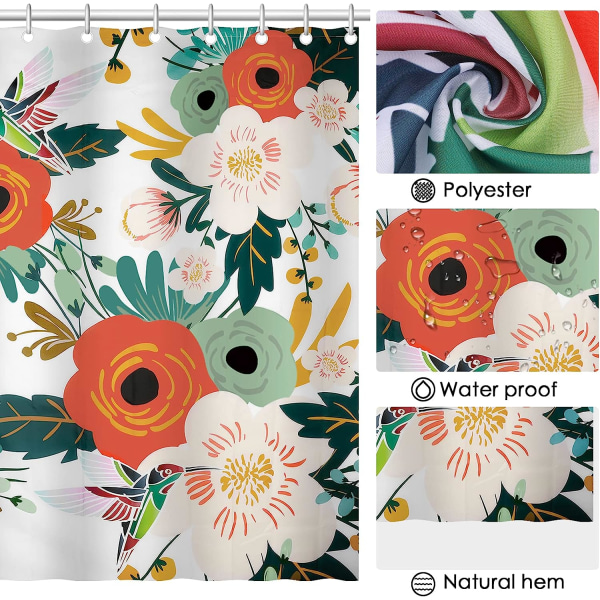 Bruseforhængssæt Vandtæt polyester Planter og blomster Bruseforhæng med 12 kroge til hjemmet Hotel Maskinvaskbart forhæng Vandtæt badeværelse Wi