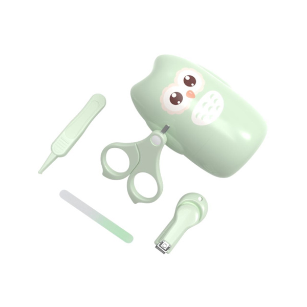 Baby Nagelklippare Set med Uggla Förvaringsbox Nyfödd Nagelklippare Sax Fil Pincett Baby Nagelvård Set Nursery Kit (1 set-Grön)