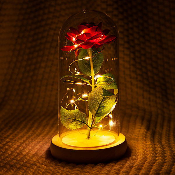 Odödlig blomma cover simulering guldfolie ros led ljus