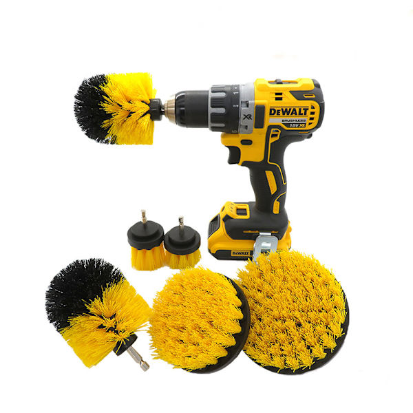 6st Bilhjul Däck Fälg Scrub Rengöringsborste Drill Kit Tvätt tvätt Verktygsrengöring（gul）
