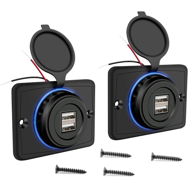 12V Dobbel USB-uttak Overflatemontert Flush Panel USB-port 3.1A Vanntett Hurtiglader Hunn for Buss RV Båt Bil Marine ATV Lastebil Golfbil(