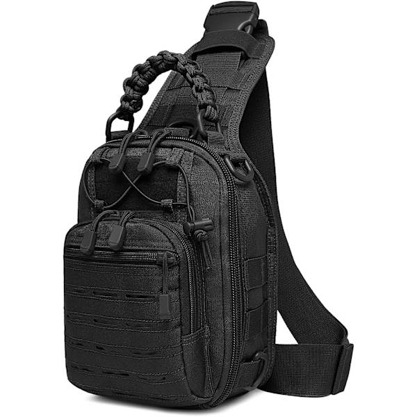 Skuldertaske Taktisk Militær Molle Skuldertaske til Mænd Brysttaske Multifunktionel Rygsæk til Jagt Cykling, Sort