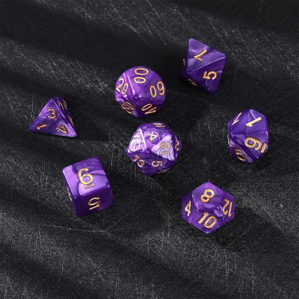 7 osaa DND noppasarja luolastoihin ja lohikäärmeisiin, violetti nebulosa monisärmäiset nopat RPG roolipeli lautapeli D&D D20 D12 D10 D8 D6 D4