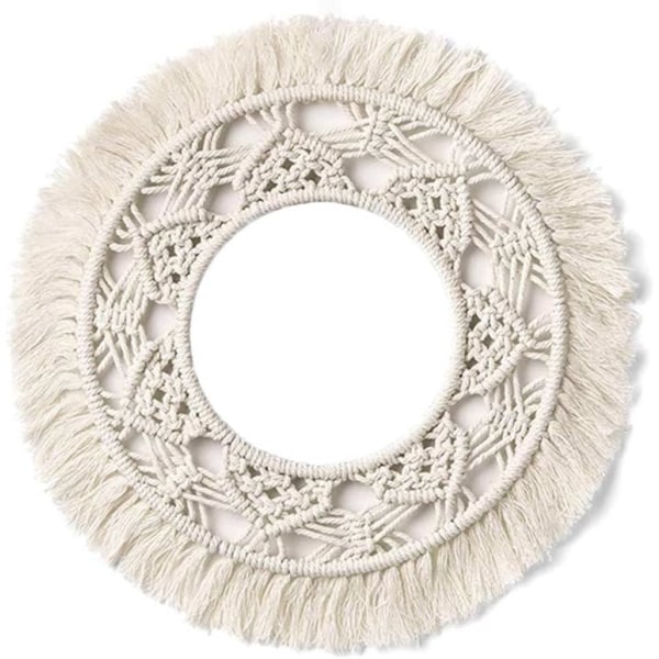 Rundt Macrame Vægtæppe Vævet Bomuld Boheme Geometrisk Vægdekoration Stue Soveværelse Indretning (A)