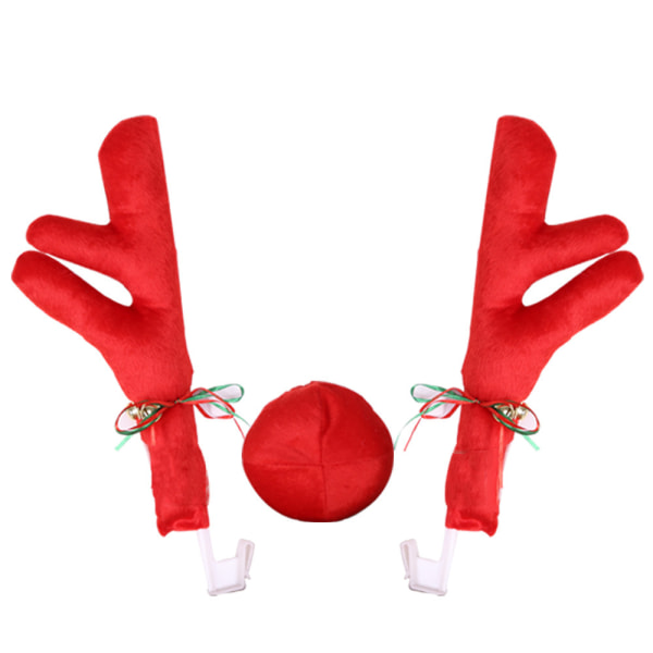 Bildekorationskit med julrenhorn plysch Rudolf Autoren och röd näsa med jingelklockor - bästa julklappsvalet (röd)