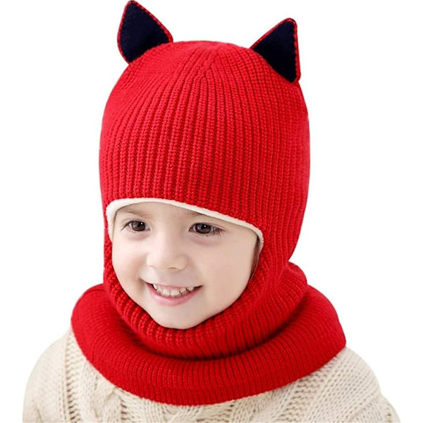 Baby Flickor Pojkar Vinter Varm Scarf Sjal Hatt Stickad Söt Cover Balaclava， Röd RED