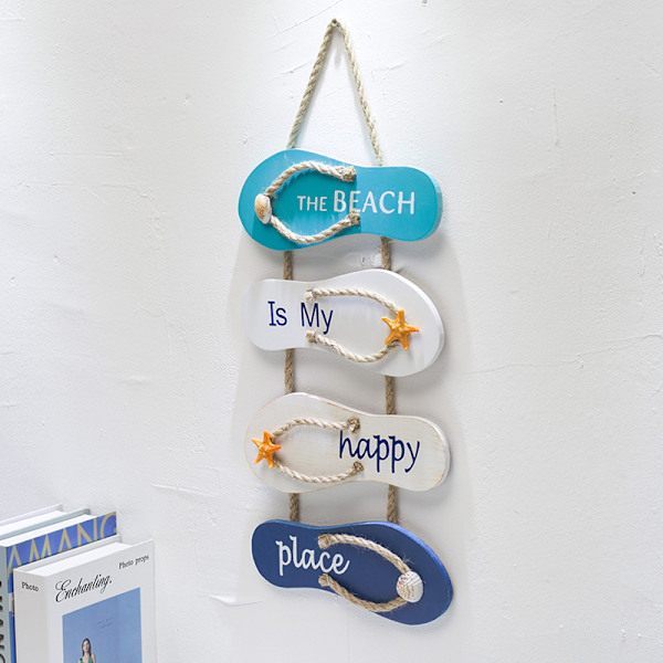 The Beach is My Happy Place Skilt, Hængende Nautisk Klip Klapper Vægskilt Ornament til Hjem og Strand Badeværelsesindretning (8,5 x 20 tommer)