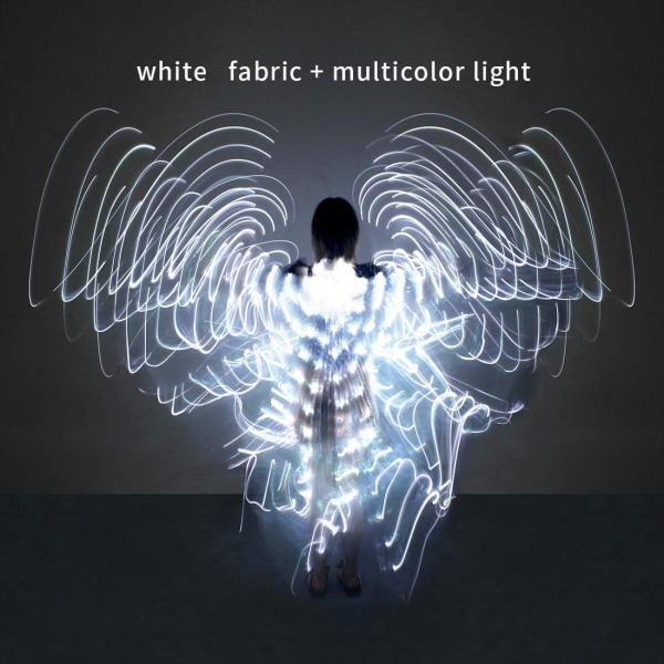LED magdans Isis Wings magdans självlysande ängladansvingar med teleskopstavar vuxen flexibla stavar vita