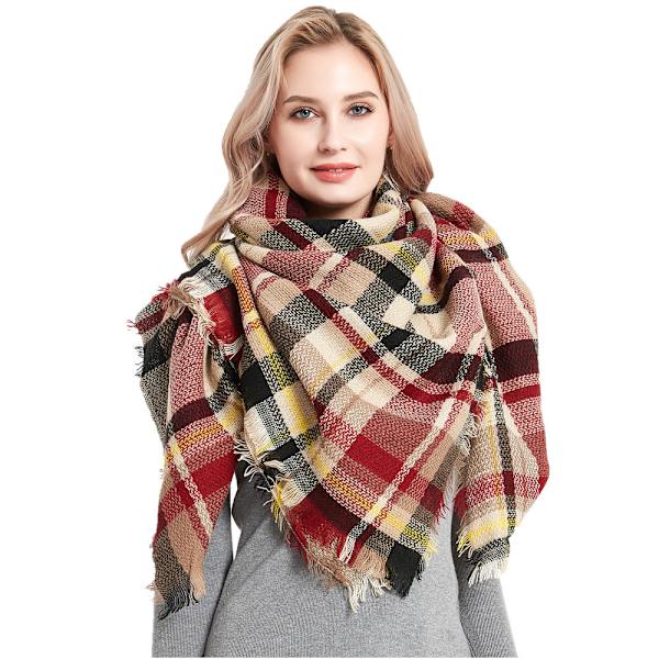Kvinnors höst-vinter-halsduk Klassisk tofs Rutad halsduk Varm Mjuk Klumpig Stor filt Wrap-sjal Halsdukar
