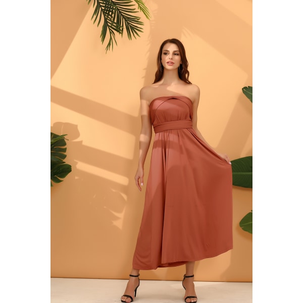 Konvertibel Multi Way Wrap Maxi Kjole for Kvinner Gresk Aften Lang Kjole (Mursteinsrød-M)