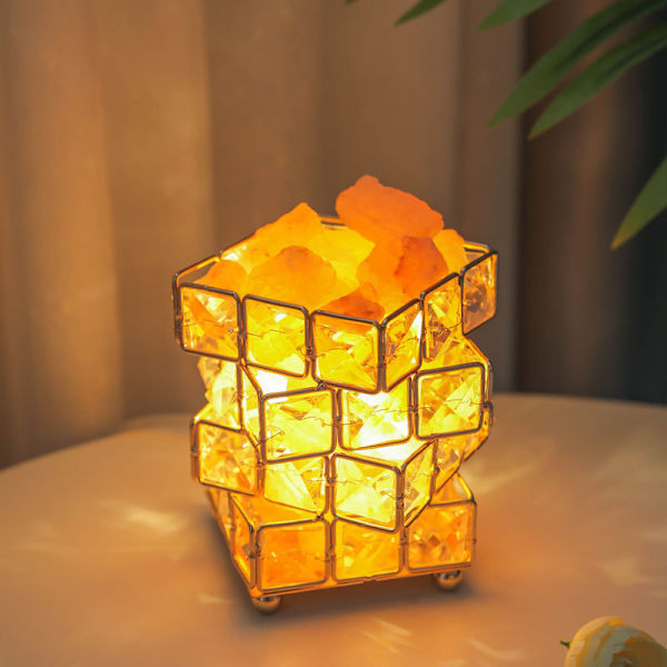 Rubiks kube firelags krystal bordlampe naturlig krystalsaltsten sengelampe prinsesseseng dekoration net rød ins pige