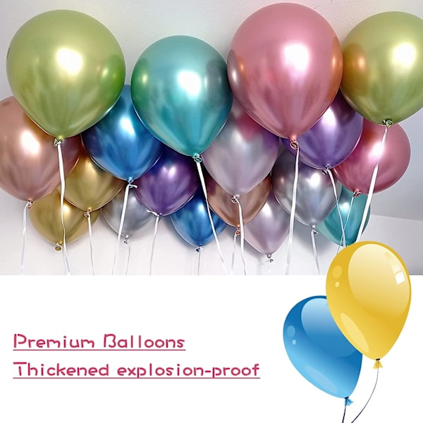 Festballoner, 100 stk. 10 tommer metal latex balloner, dekorative ballonsæt i forskellige farver, velegnet til fødselsdag, bryllup, julefrokost