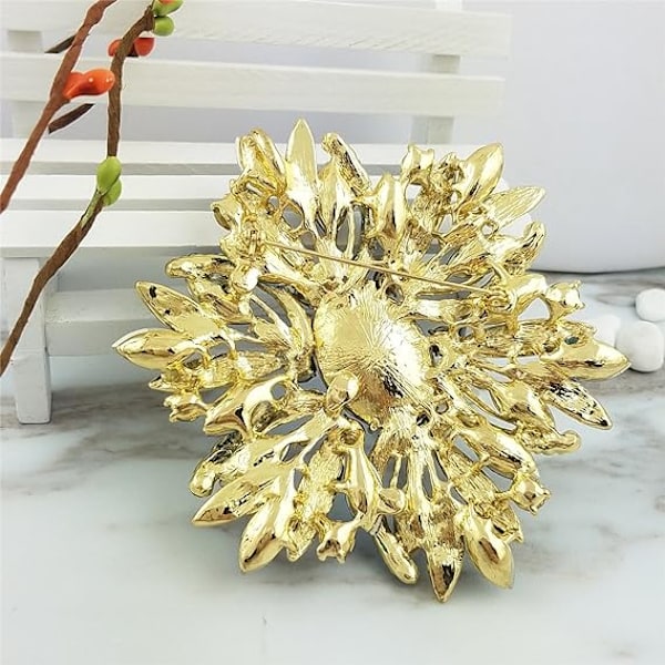 Kæmpe Stor Stor Broche Vedhæng Tørklæde Hatte Dekoration Blå Blomst Broche Guld Tone