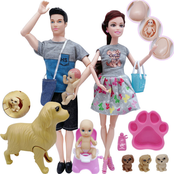 Gravid Barbie-docka: Gravida kvinnor har stora magar, föder barn, familj på fem presenter, älskar barnleksaker hemma