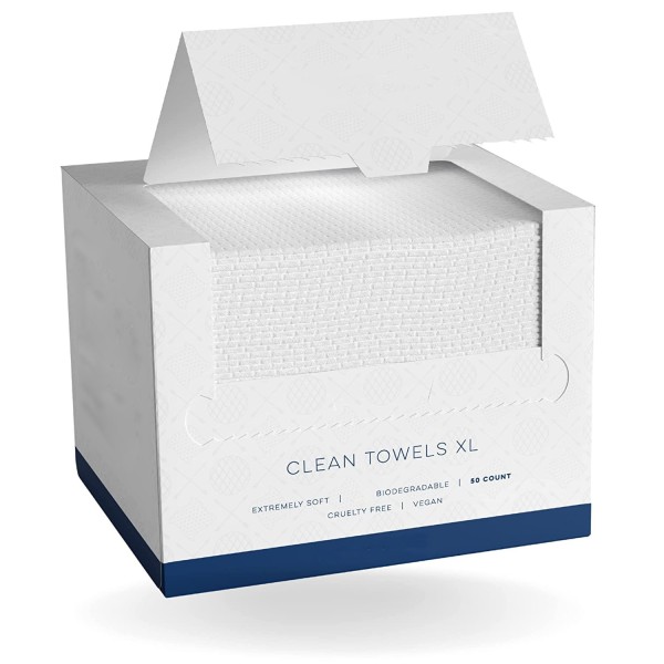 Clean Towels XL, 100%  Biobased Face Towel, ansiktsservett för engångsbruk, torra våtservetter för sminkborttagning, ultramjuka, 50 st/pack
