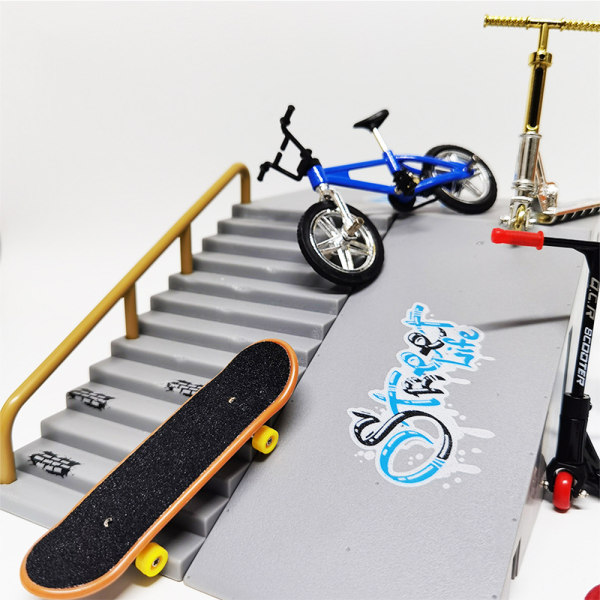 Finger Skateboard Ramp Set Skateboard Park Set Site Rekvisita Legering Finger Cykel Scooter Byxor