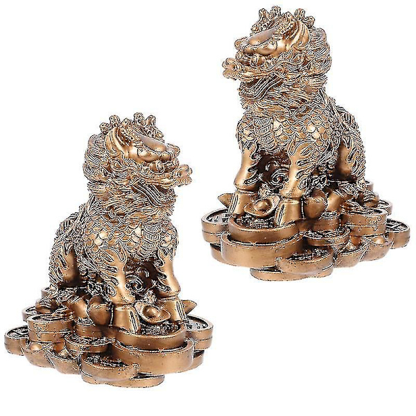 1 par Resin Kylin Hushållsdekor Hem Desktop Djurprydnader Hartshantverk (brons)
