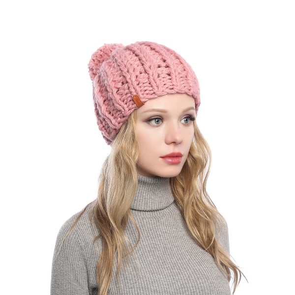 Ren färg stickad cap barn vinter set cap fortfarande varm cap (Rosa)