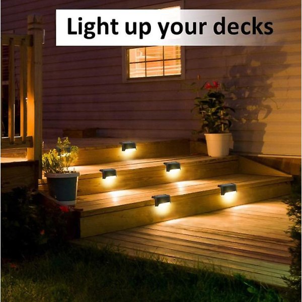 Solcelle Trappelys 4 Pakning, Led Vanntette Solcelle Gjerde Lys (hvit skall - farget lys)