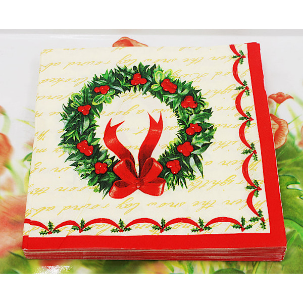 Julefrokostartikler Julekrans engangs papirserviet, jule- og nytårsfestdekorationer, 33 * 33 cm, 10 pakker (20 stk./pakke)