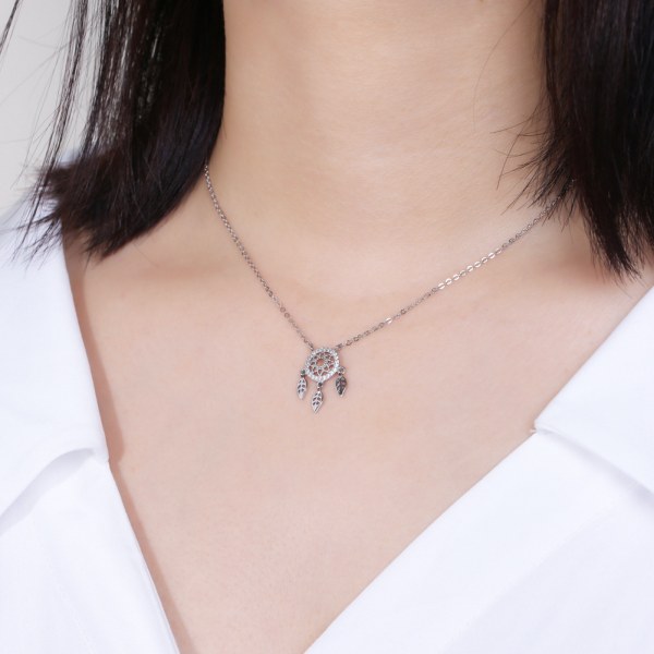 Mode sterling silver O-kedja drömnät modellering litet hänge tjej utsökt halsband present 43CM