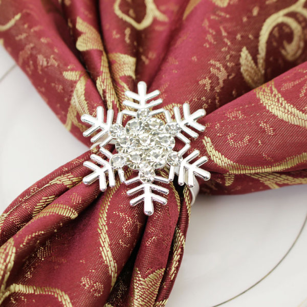 Julsnö servettringar Set om 12 - metall jul servettringar hållare med diamanter för tygservetter, julfest middagsbord dekoration