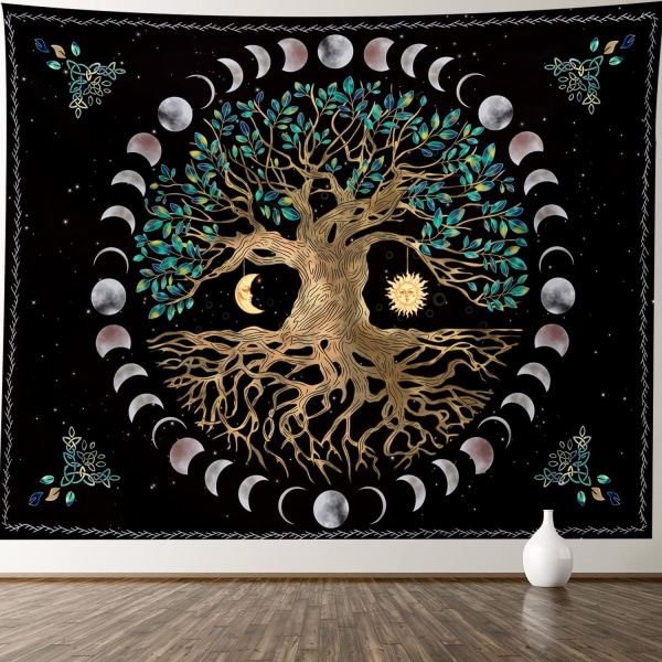 Livets träd Väggtapet Hängande - Psykedelisk Hippie Väggtapet Önskar Mystisk Estetisk Väggtapet för Vardagsrum Sovrum (Lunar Phase Tr