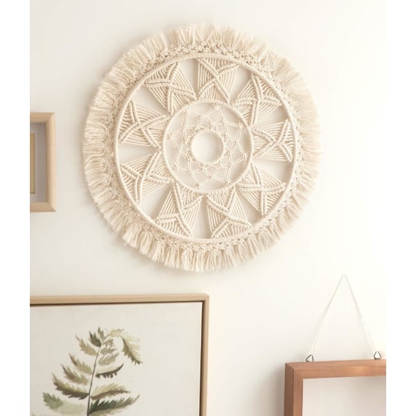 Makrame Vägghängande Vävd Gobeläng Väggkonst Krans Boho Chic Heminredning Julklapp Mandala Festival för lägenhet Hem Sovrum Vardagsrum