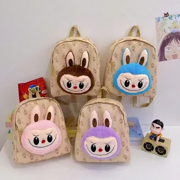 Ny Barnryggsäck Labubu Skolväska Kawaii Plush Toy Ryggsäck Söt Cartoon Ryggsäck Exploded Toddler Bag blue