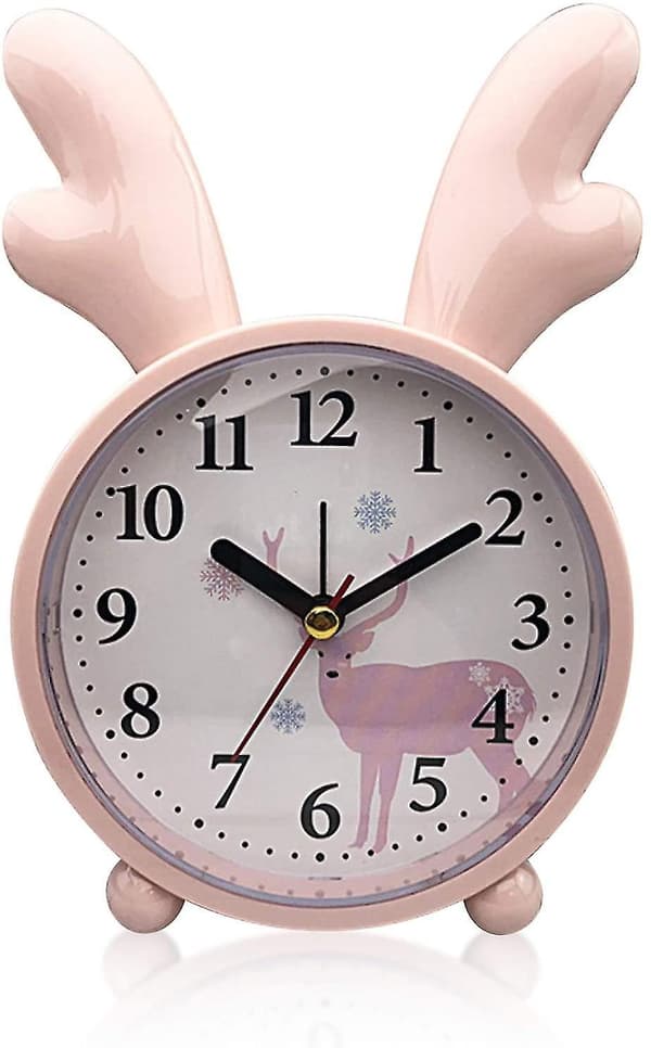 Barnväckarklocka, väckarklocka, horn väckarklocka, klassisk analog väckarklocka, väckarklocka (rosa)