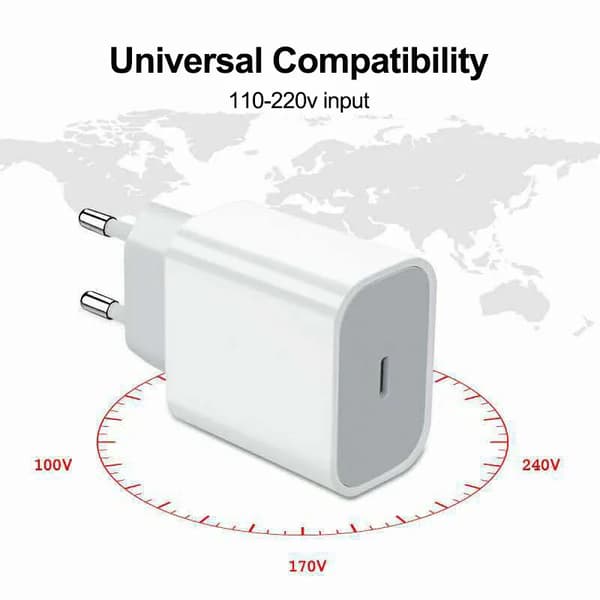 iPhone Hurtiglader USB-C PD 3.0. 20W Strømadapter + 1m Kabel