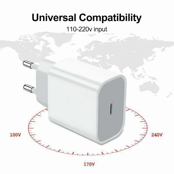 iPhone Pikalaturi USB-C PD 3.0. 20W Virtalähde + 1m Kaapeli