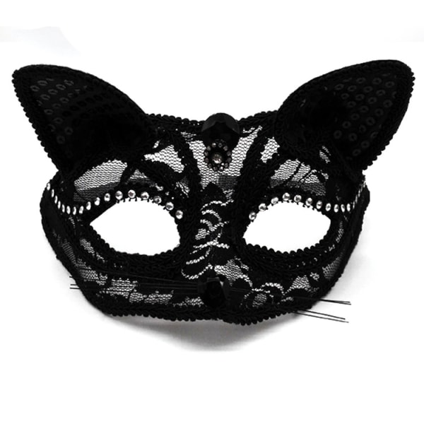 Cat Masquerade Mask Lyxig sexig kattmask med pärlor dekoration V