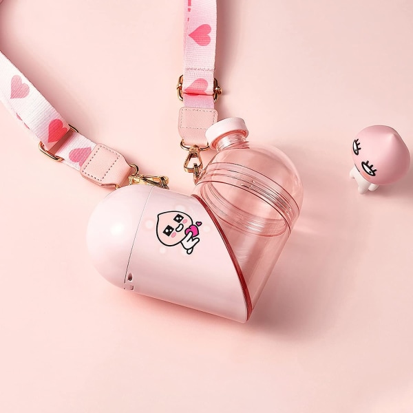 Kärleksförvaringskopp Hjärta Vattenflaska Fitness Sport Kreativ vattenflaska med bärbar rem för resor Lätt att bära kopp present (rosa)