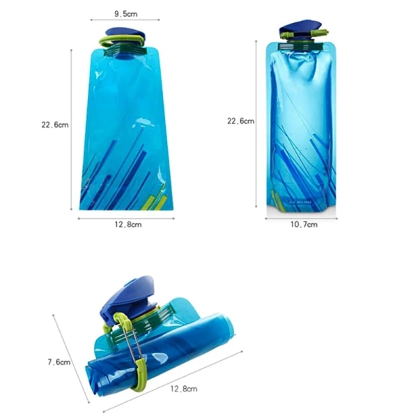 4Pcs 700ml Hopfällbar vattenflaska Flexibel återanvändbar resevattenflaska Vattenväska Mjuk vattenflaska med spänne