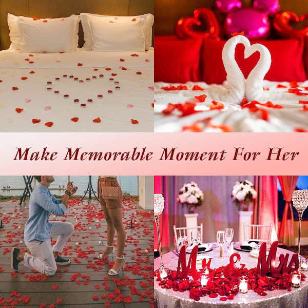 3000 stycken rosenblad, konstgjorda kronblad, sidenrosblad, Alla hjärtans dag, bröllop, romantisk natt, fest, bord, restaurang, födelsedag, rose pe