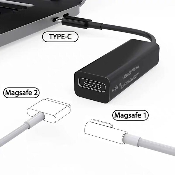 USB-C Magsafe Adapter 3-i-1 Type-C til Magsafe 1/2 Konverter Adapter til bærbare computere, smartphones