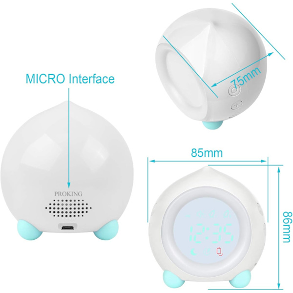 Barnväckarklocka Digital LED Light Up Nattljus Väckarklocka för flickor Pojkar Dag Natt Barn Justerbar volym Snooze USB Laddningsväckarklocka (Wh