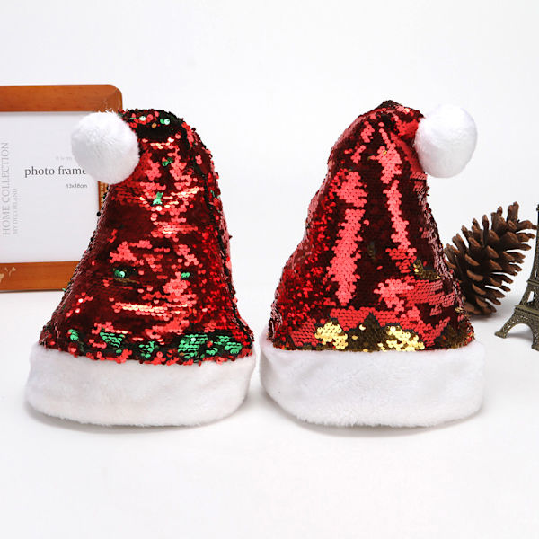 Julhatt Två paljetter + kort plysch julhatt Glitter julhatt