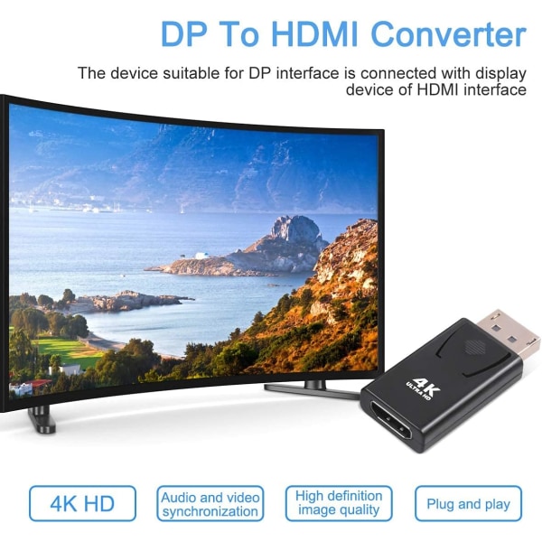 2-pack DisplayPort till HDMI Adapter 4K, Guamar Display Port till HDMI (Monitor), Guldpläterade DP hane till HDMI honkontakter för HP Laptop, PC, Compute