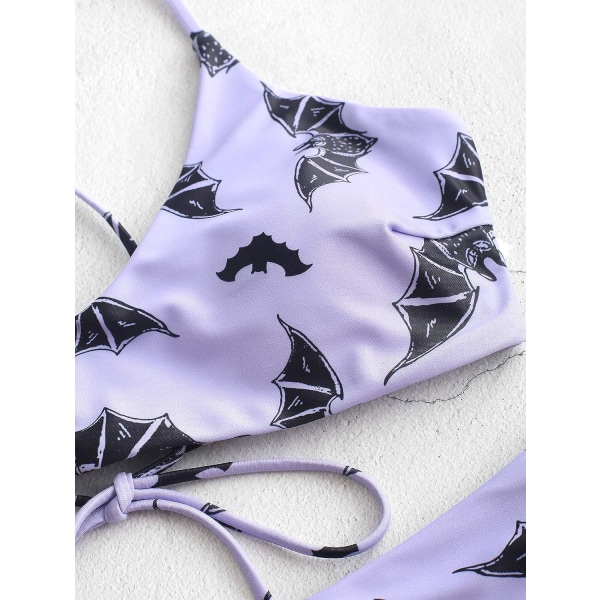 Star Sun Moon Print Baddräkter för kvinnor Rygg Criss Cross Snörning Triangel Bikini(L)