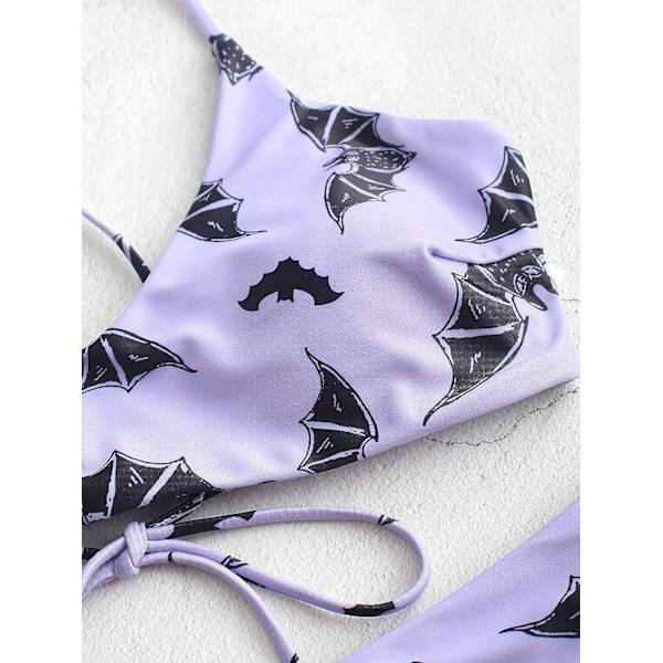Star Sun Moon Print Baddräkter för kvinnor Rygg Criss Cross Snörning Triangel Bikini(S)